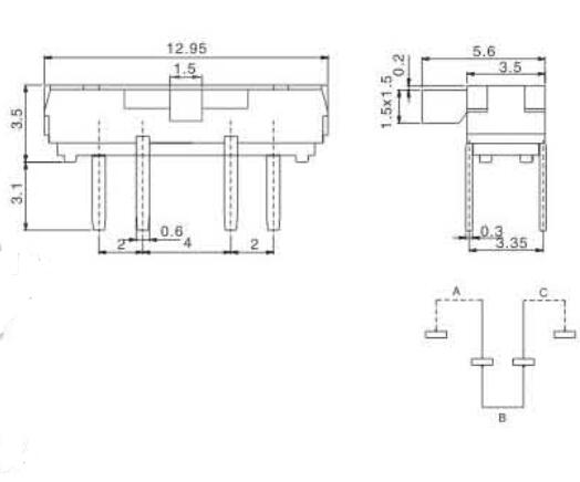 4腳撥動開關(guān)接線尺寸圖