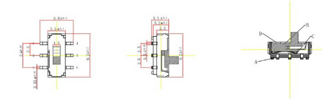 六腳小撥動開關(guān)尺寸圖