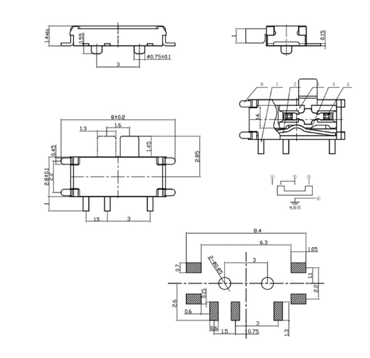 七腳撥動開關尺寸圖