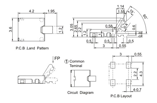 車載ETC檢測開關(guān)尺寸規(guī)格圖