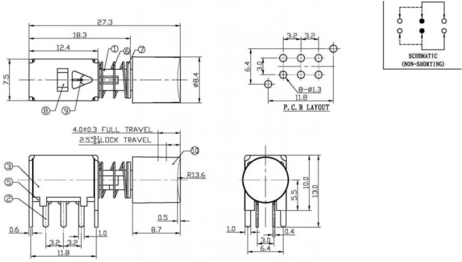 PS22F86A按鍵開關(guān)規(guī)格圖
