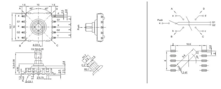 多功能五向開關(guān)尺寸圖紙