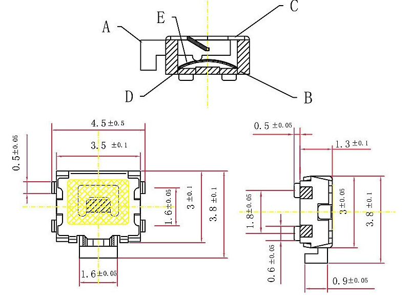 小烏龜型輕觸開關(guān)尺寸圖