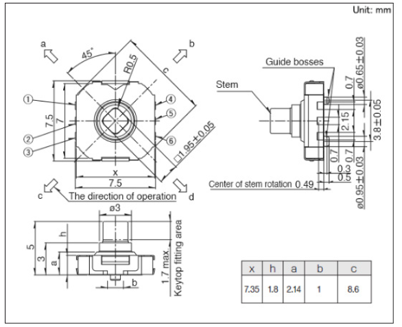 五向開關(guān)的外形尺寸圖