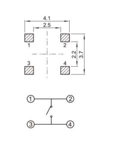 YX-TS-A005，3.7*3.7小型貼片輕觸開關(guān)電路圖