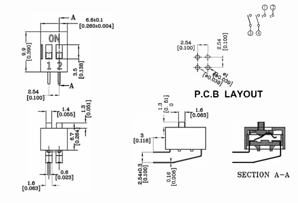 DA-02撥碼開(kāi)關(guān)規(guī)格尺寸圖紙