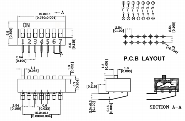 7位撥碼開(kāi)關(guān)尺寸圖